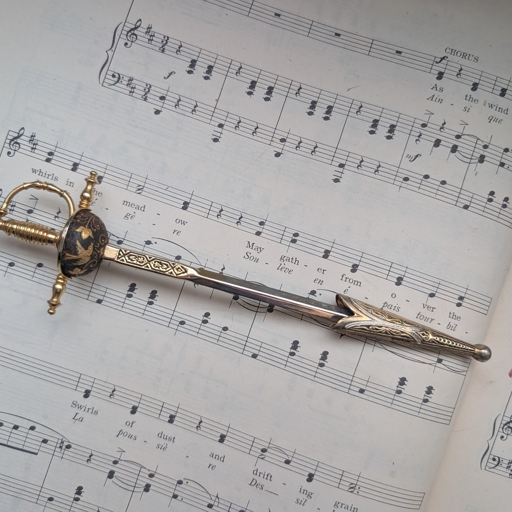Vintage Gold and Black Decorative Sword Shapes Letter Opener